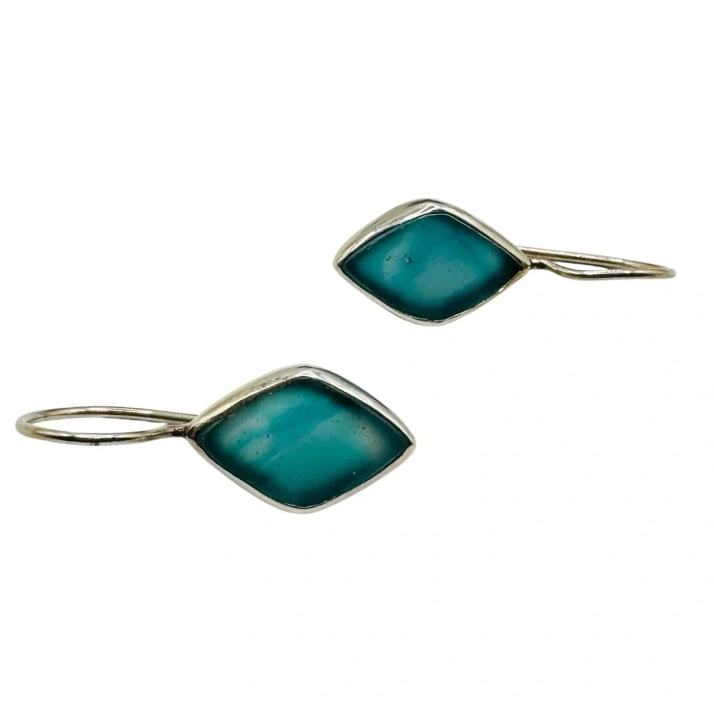 Handmade Turquoise Color Marquise Drop Earrings Sterling Silver Hooks Artisan